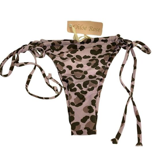 Chloe' Rose Sz M Dream On Leopard Print String Bikini Lilac & Brown NEW - Picture 2 of 3